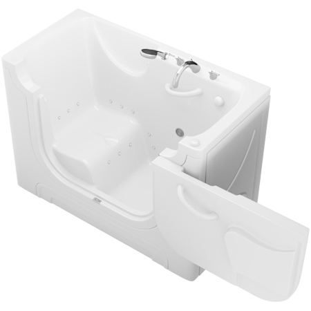 MediTub 60" Fiberglass Air Walk In Tub for Alcove, Corner, or Single Wall Installations with Right Drain, Drain Assembly, Overflow, Aroma, Chroma Therapy, Roman Tub Filler and Hand Shower White