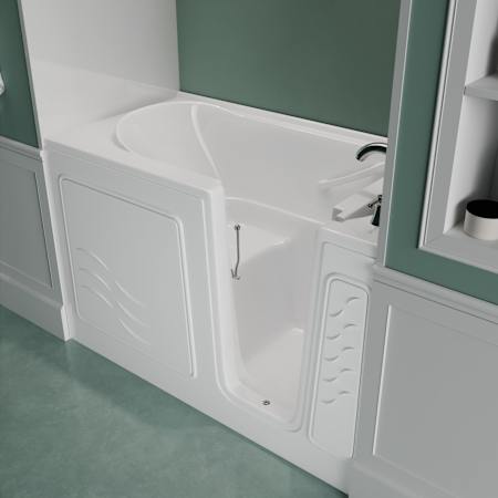 MediTub 60" Fiberglass Soaking Walk In Tub for Alcove Installations with Right Drain, Drain Assembly, Overflow, Hand Shower and Fast Filling Roman Tub Filler White