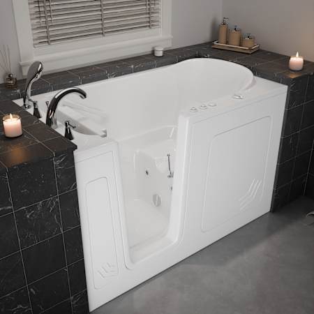 MediTub 60" Acrylic Whirlpool Walk In Tub for Alcove Installations with Overflow and Powered Fast Left Drain, Roman Tub Filler and Hand Shower White