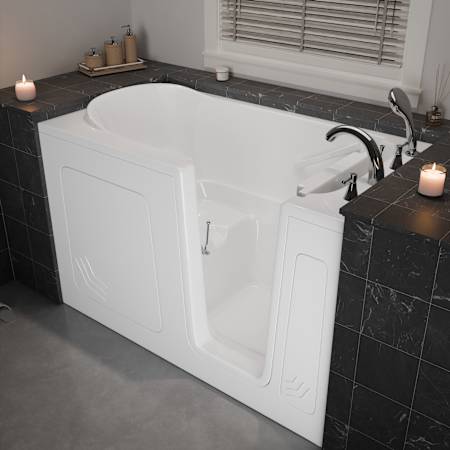 MediTub 60" Acrylic Soaking Walk In Tub for Alcove Installations with Right Drain, Drain Assembly, Overflow, Quick Fill Roman Tub Filler and Hand Shower White