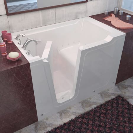 MediTub 60" Fiberglass Air Walk In Tub for Alcove Installations with Left Drain, Drain Assembly, Overflow, Roman Tub Filler and Hand Shower White
