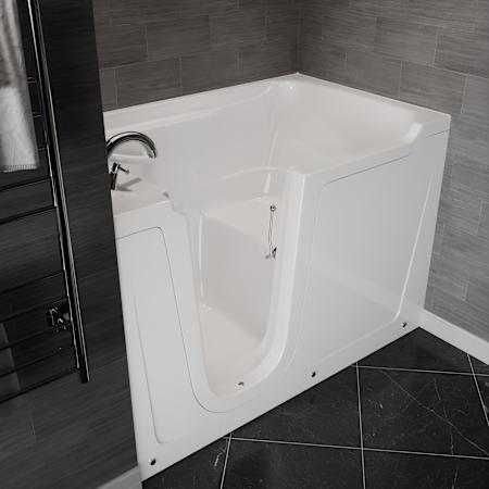 MediTub 60" Fiberglass Soaking Walk In Tub for Alcove Installations with Left Drain, Drain Assembly, Overflow, Fast Filling Roman Tub Filler and Hand Shower White
