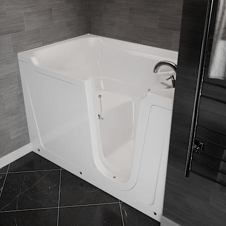 MediTub 60" Fiberglass Soaking Walk In Tub for Alcove Installations with Right Drain, Drain Assembly, Overflow, Fast Filling Roman Tub Filler and Hand Shower White