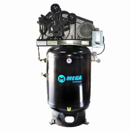MEGA Compressor 10 HP 120 Gal 200 Max PSI Two-Stage Stationary Electric (208, 230 Volt 3 Phase) Reciprocating Air Compressor with Vertical Tank N/A