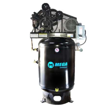 MEGA Compressor 10 HP 120 Gal 200 Max PSI Two-Stage Stationary Electric (460 Volt 3 Phase) Reciprocating Air Compressor with Vertical Tank N/A