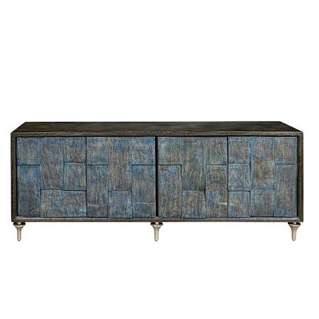 Meridian 72" Wide 4 Door Mango Media Cabinet Black / Ocean Blue