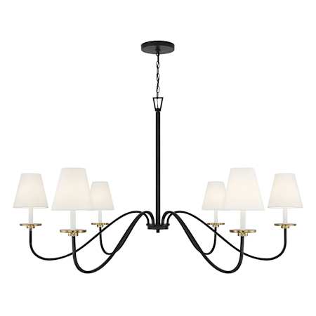 Meridian 6 Light 60" Wide Chandelier Black / Natural Brass