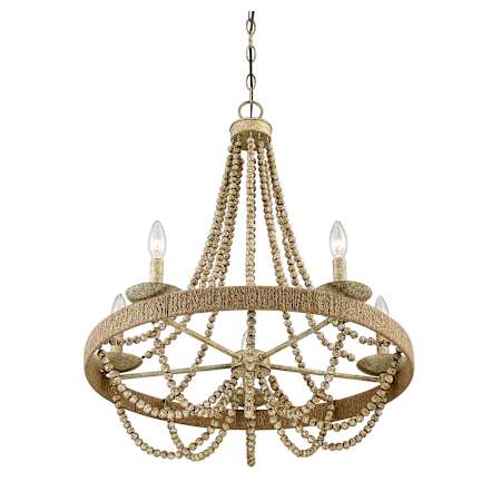 Meridian 5 Light 26" Wide Beaded Chandelier Natural Wood