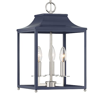 Meridian 3 Light 10" Wide Taper Candle Pendant Navy Blue / Polished Nickel