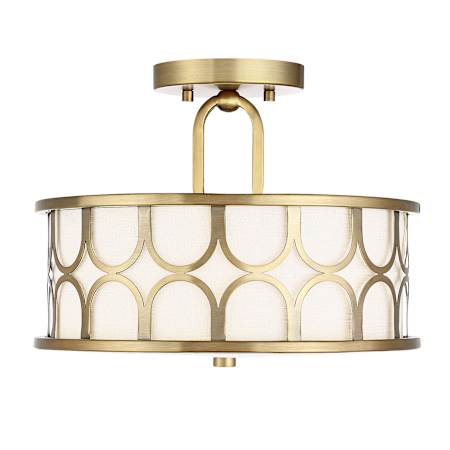 Meridian 2 Light 13" Wide Semi-Flush Drum Ceiling Fixture Natural Brass