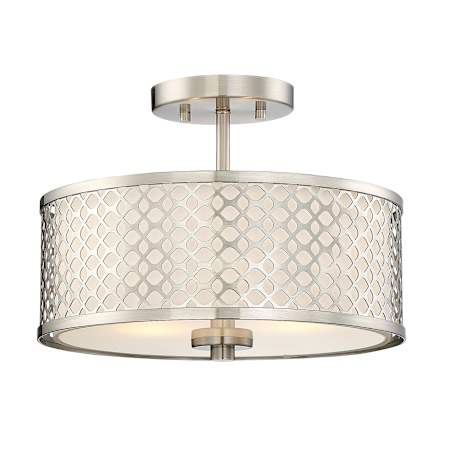 Meridian 2 Light 13" Wide Semi-Flush Drum Ceiling Fixture Brushed Nickel