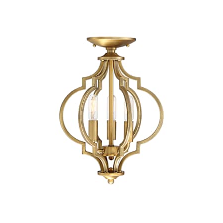 Meridian 3 Light 11" Wide Semi-Flush Ceiling Fixture Natural Brass
