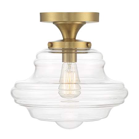 Meridian 12" Wide Semi-Flush Ceiling Fixture with a clear glass specialty shade Natural Brass