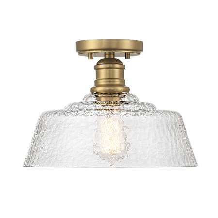 Meridian 13" Wide Semi-Flush Ceiling Fixture with Hammered Glass Shade Natural Brass
