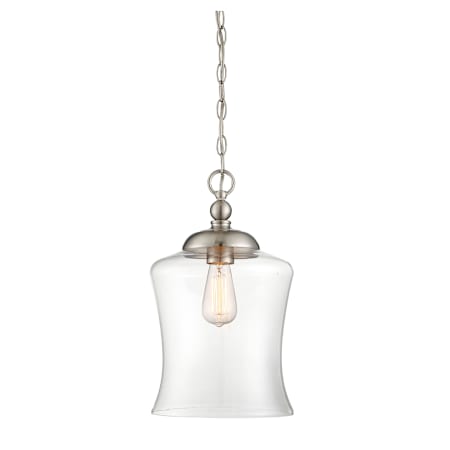 Meridian Single Light Natural Brass Pendant Brushed Nickel