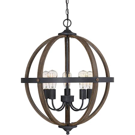 Meridian 5 Light 22" Wide Chandelier Wood / Black
