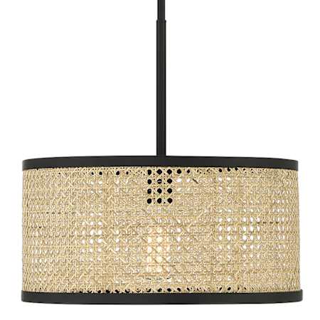 Meridian 16" Wide Pendant Natural Cane / Matte Black