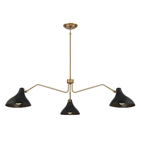 Meridian 3 Light 55" Wide Chandelier Matte Black / Natural Brass