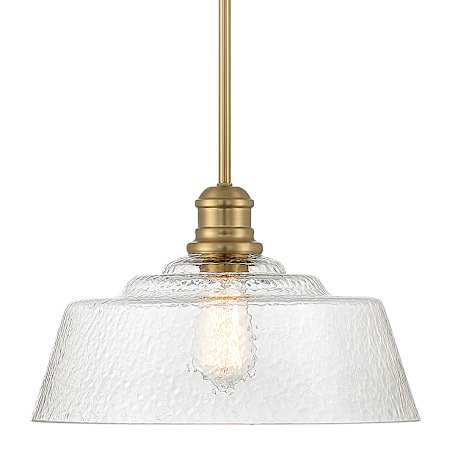 Meridian 15" Wide Pendant with a patterned glass dome shade Natural Brass