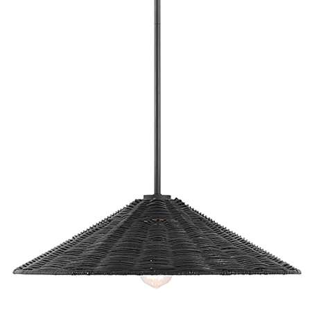 Meridian 20" Wide Pendant with Rattan Shade Matte Black