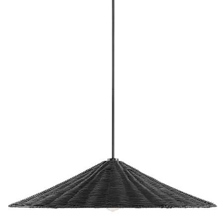 Meridian 35" Wide Pendant with Rattan Shade Matte Black