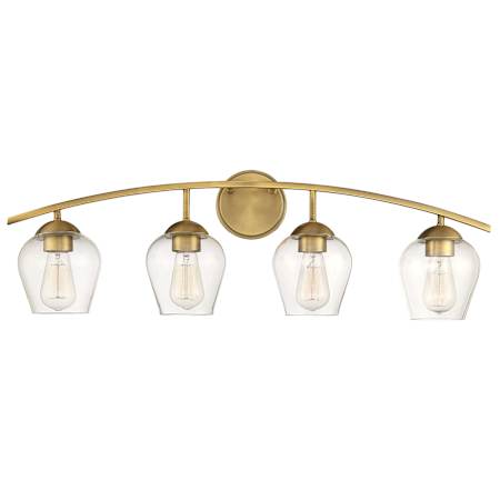 Meridian 4 Light 33" Wide Bathroom Vanity Light with Clear Glass Shades Natural Brass