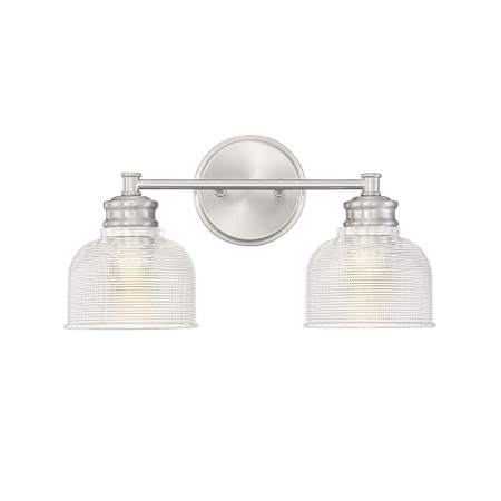Meridian 2 Light 16" Wide Bathroom Vanity Light with Halophane Glass Shades Brushed Nickel