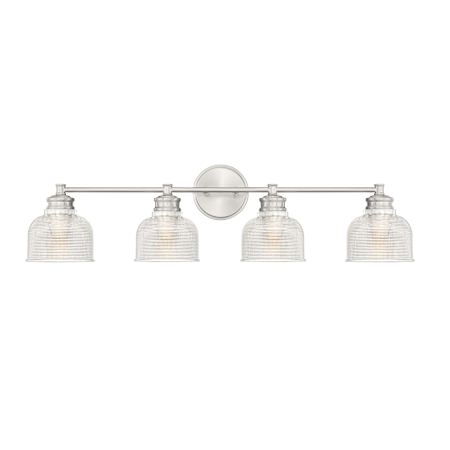 Meridian 4 Light 32" Wide Bathroom Vanity Light with Halophane Glass Shades Brushed Nickel