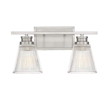 Meridian 2 Light 16" Wide Bathroom Vanity Light with Ribbed Glass Shades Brushed Nickel