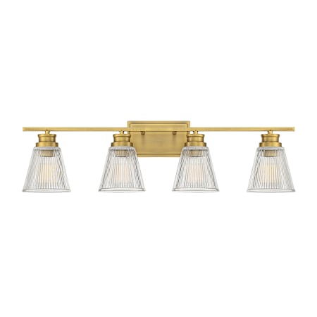 Meridian 4 Light 32" Wide Bathroom Vanity Light with Ribbed Glass Shades Natural Brass