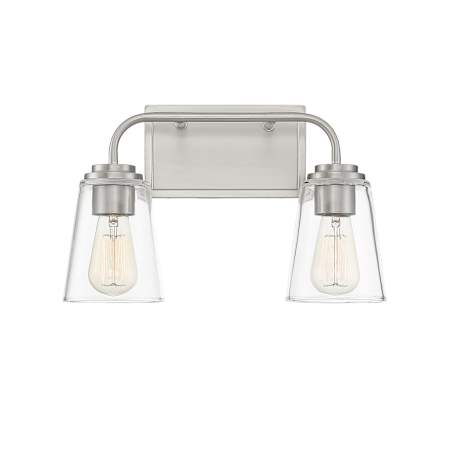 Meridian 2 Light 15" Wide Bathroom Vanity Light with Tapered Clear Glass Shades Brushed Nickel
