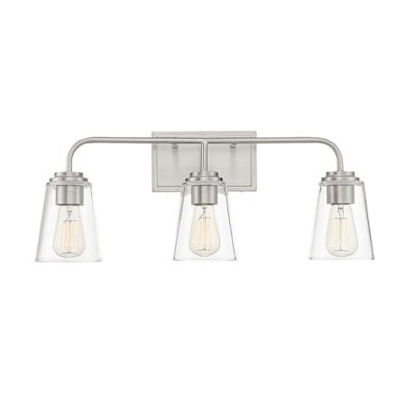 Meridian 3 Light 24" Wide Bathroom Vanity Light with Tapered Clear Glass Shades Brushed Nickel