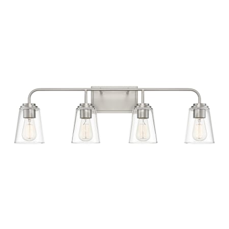 Meridian 4 Light 32" Wide Bathroom Vanity Light with Tapered Clear Glass Shades Brushed Nickel
