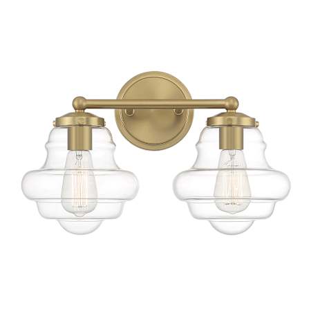Meridian 2 Light 17" Wide Vanity Light with Clear Glass Shades Natural Brass