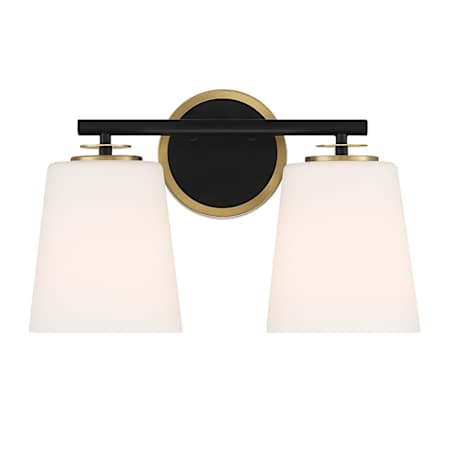 Meridian 2 Light 15" Wide Vanity Light Matte Black / Natural Brass
