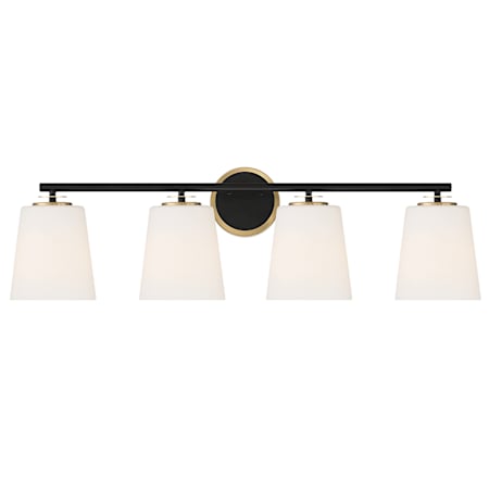 Meridian 4 Light 33" Wide Vanity Light Matte Black / Natural Brass