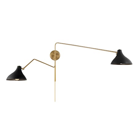 Meridian 2 Light 21" Tall Hardwired or Plug-In Wall Sconce Matte Black / Natural Brass