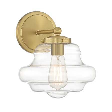Meridian 10" Tall Wall Sconce with a clear glass specialty shade Natural Brass