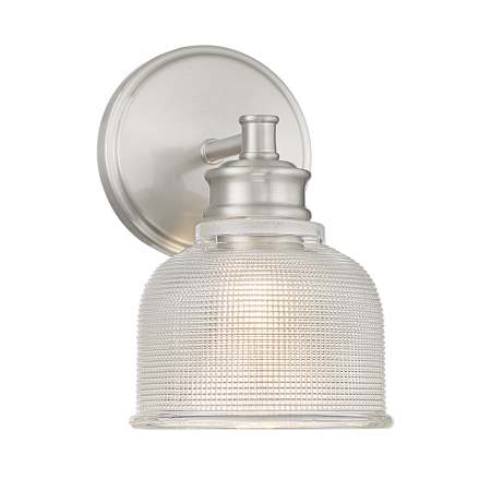 Meridian 10" Tall Bathroom Sconce with Textured Glass Shade Brushed Nickel