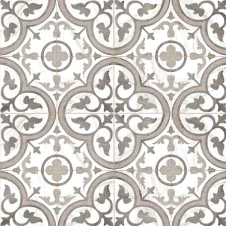 Merola Tile Ella Hill Amberes - 13" x 13" Encaustic Floor and Wall Tile - Matte Visual - Sold by Carton (15.6 SF/Carton) Grey-Bone