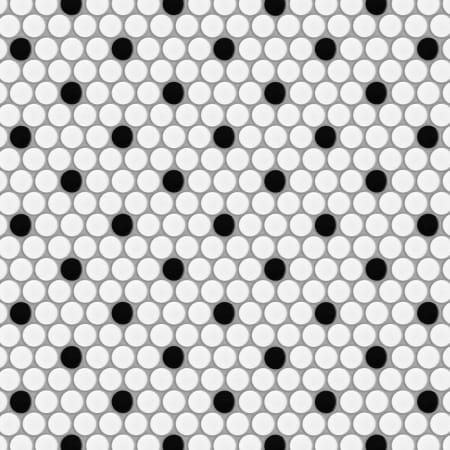 Merola Tile Metro Penny - 1" x 1" Circle Penny Floor and Wall Mosaic Tile - Textured Tile Visual - Sold by Carton (8 SF/Carton) White / Black Dot