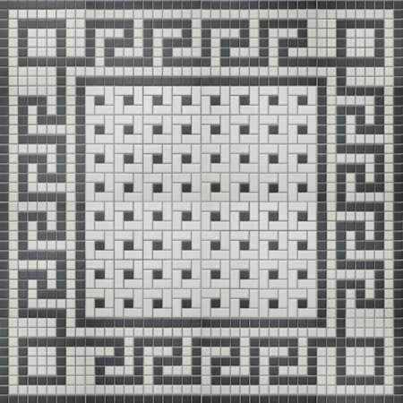 Merola Tile Gotham 1 Inch Greek Key Border - 9" x 12" Square Floor and Wall Tile - Matte Visual - Sold by Carton (7.3 SF/Carton) Unglazed Black and White