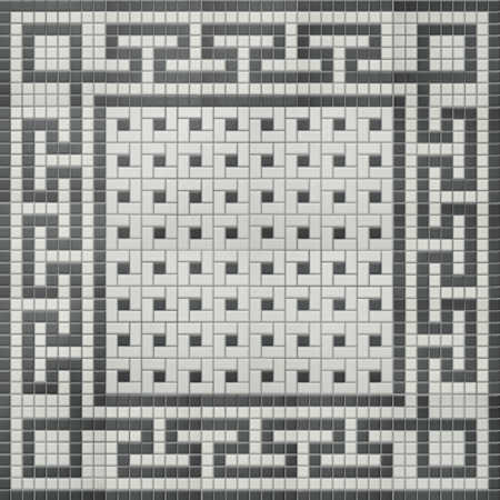 Merola Tile Gotham 1 Inch Greek T Border - 8" x 9" Square Floor and Wall Tile - Matte Visual - Sold by Carton (4.9 SF/Carton) Unglazed Black and White