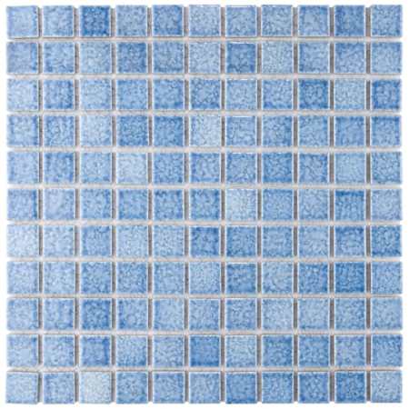 Merola Tile Fountain - 1" x 1" Square Floor and Wall Mosaic Tile - Glossy Porcelain Visual - Sold by Carton (10.2 SF/Carton) Speckled Blue