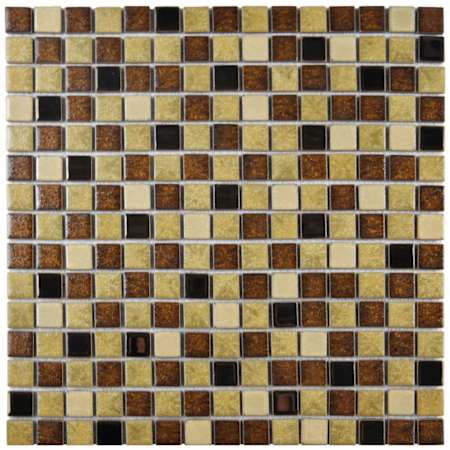 Merola Tile Metal Multi - 1" x 1" Square Floor and Wall Mosaic Tile - Textured Glass Visual - Sold by Carton (10.63 SF/Carton) Beige