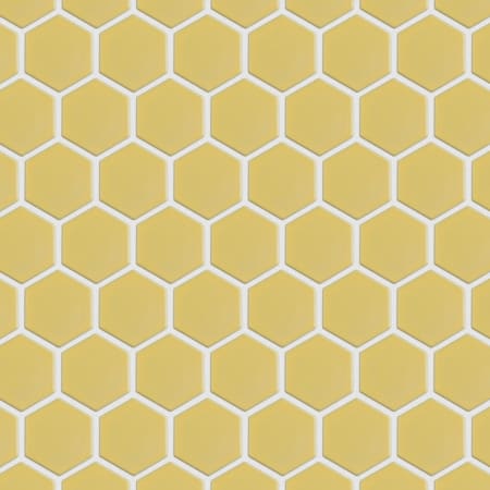 Merola Tile Hudson Due - 2" x 2" Hexagon Geometric Floor and Wall Mosaic Tile - Glossy Tile Visual - Sold by Carton (10 SF/Carton) Vintage Yellow