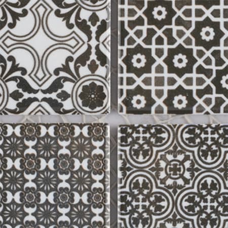 Merola Tile Classico - 12" x 12" Square Encaustic Floor and Wall Mosaic Tile - Glossy Porcelain Visual - Sold by Carton (9.6 SF/Carton) Black
