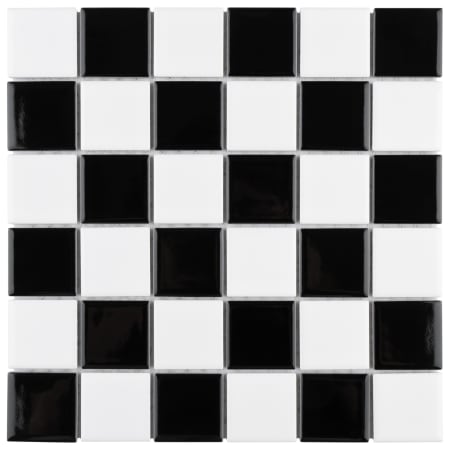 Merola Tile Metro Quad - 2" Square Mosaic Floor and Wall Tile - Glossy Porcelain Visual - Sold by Carton (9.8 SF/Carton) Checker (Black and White)