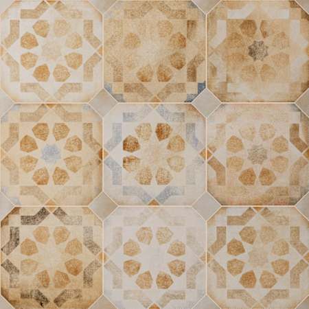 Merola Tile Laverton Octagon - 8" x 8" Mosaic Floor and Wall Tile - Matte Visual - Sold by Carton (11.25 SF/Carton) Deco Multicolor with Taco Arena