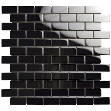 Merola Tile Meta - 1" x 2" Rectangle Brick Wall Mosaic Tile - Glossy Tile Visual - Sold by Sheet (0.98 SF/Sheet) Silver